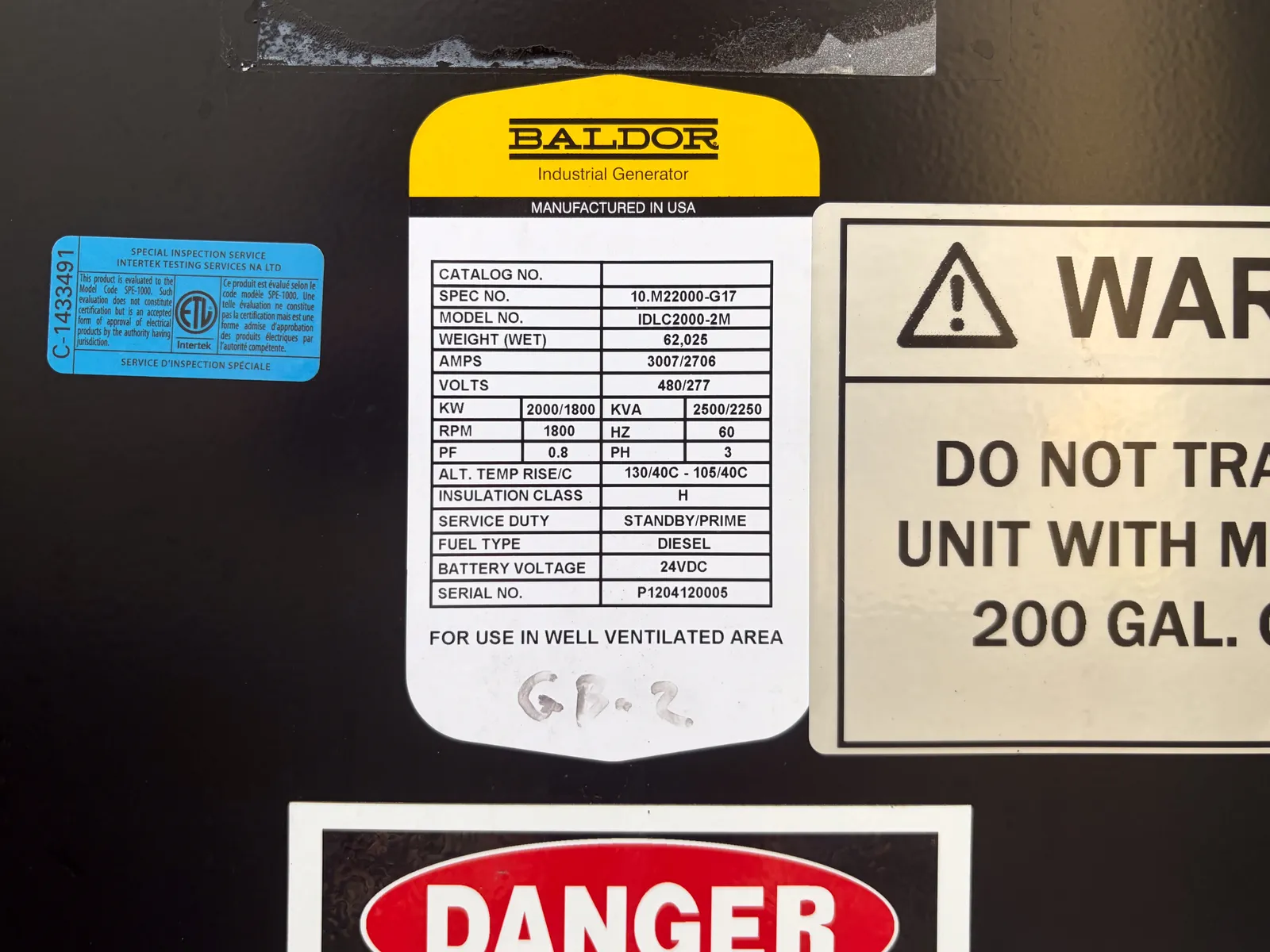 2000 KW Baldor #S16RY2PTAW21, diesel generator, trailer/SAE, 277/480 Volts, 2011 - Image 5