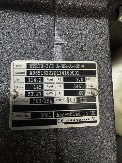 Grundfos #MTR10-3/3 A-WB-A-HUUV, Immersible Multistage Coolant Pump, 2" NPT, 363 PSI Max - Image 3