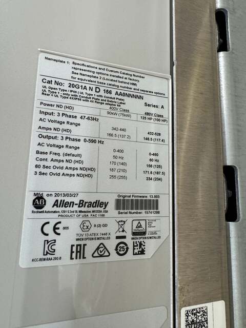 100 HP, Allen-Bradley #20G1AND156AA0NNNNN, Variable Frequency Drive, Variable RPM - Image 4