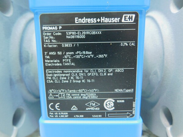 Endress & Hauser #53P80-EL2B1RC0BXXX, Promag P Electromagnetic Flowmeter Transmitter, 3", 150# - Image 2
