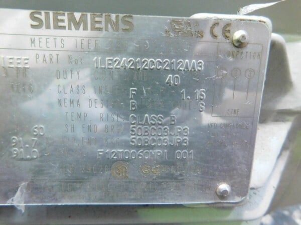 20 HP 1180 RPM Siemens, Frame 286T, TEFC, 1.15 service factor, 460 Volts - Image 8