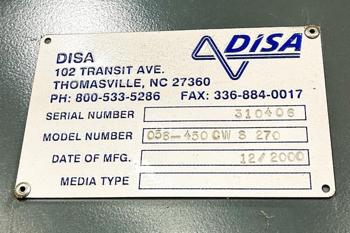 9,000 CFM, Disa #NFP-3H-OP, Baghouse Dust Collector, 894 Sq. Ft., 20 HP, 1,755 RPM, 208-230/460 V., (48) 8" - Image 3