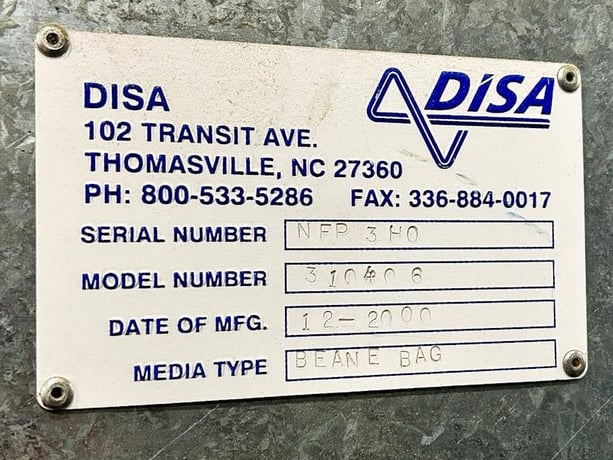 9,000 CFM, Disa #NFP-3H-OP, Baghouse Dust Collector, 894 Sq. Ft., 20 HP, 1,755 RPM, 208-230/460 V., (48) 8" - Image 4