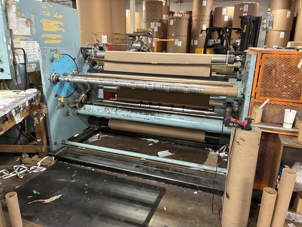 72" Shanks, turret counter roll slitter rewinder, 60" unwind diameter, 6 slitters, razor & shear - Image 1