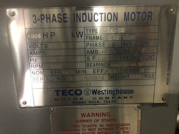 4,500 HP Frick #TDSH408S, Screw Compressor Package, LNG/High Stage, Teco Westinghouse Driver, 4,160 V., 700 - Image 7
