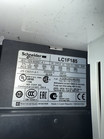 125 HP Starter Panel, Schneider LC1F185 Contactor, Start/Stop/E-Stop, 480V/125 HP, 575V/150 HP - Image 9