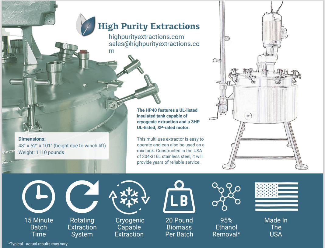 High Purity Extractions #HP40, Rotary Basket Extractor, 35 Gal., Cryogenic Capable, 95% Extraction, 20 - Image 4