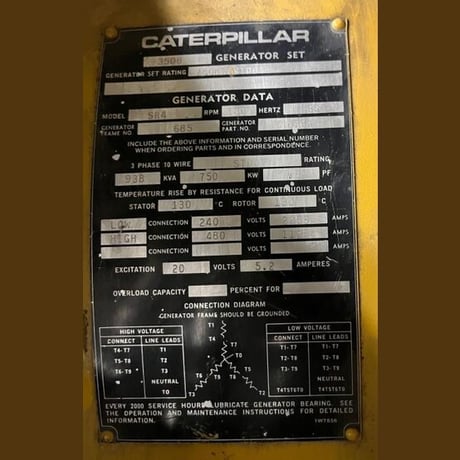 750 KW Caterpillar #3508, diesel generator set, stationary, 111-411 hours, 1984 (3 available) - Image 4