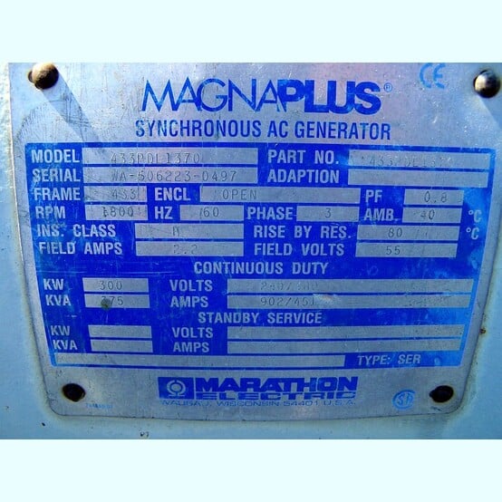 300 KW Marathon Electric #433 PDL 137, Allis-Chalmers generator end, 240/480 Volts, 1800 RPM, 60 Hz, 902/451 - Image 2