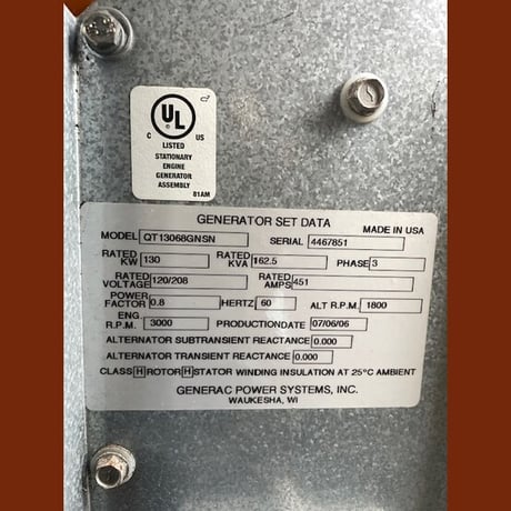 130 KW Generac #QT13068GNSN, natural gas/LP generator set, sound attenuated, auto start, 150A breaker, 330 - Image 5