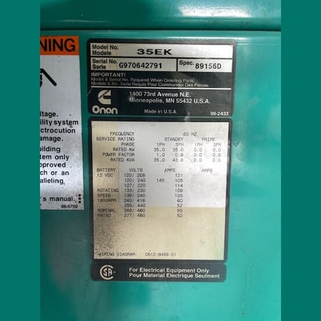 35 KW Onan #35EK, natural gas/propane generator set, standby, stationary, auto start, new radiator, 2,498 - Image 4