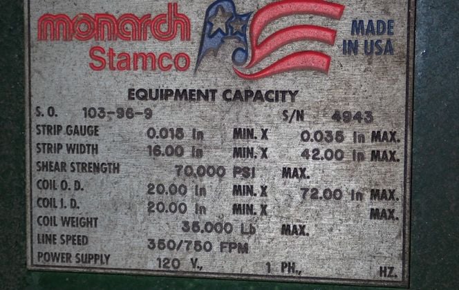 42" x .036" Monarch Stamco #103-96-9, precision leveler, 35000 lb. max coil - Image 7