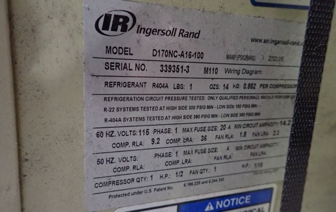 Ingersoll-Rand #D170NC-A16-100, refrigerated air dryer, 115 V. - Image 2