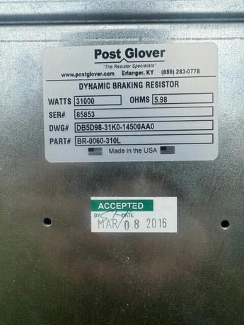 Post Glover #DB5D98-31K0-14500AA0, Dynamic Braking Resistor, 5.9 ohms, 31,000 watts - Image 2