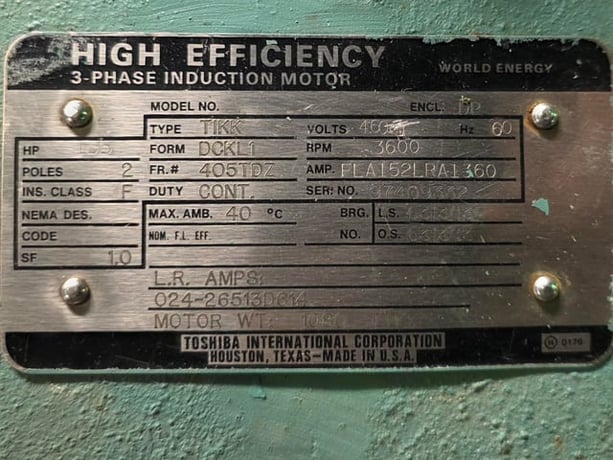 125 HP 3600 RPM Toshiba, Frame 405TDZ, Drip-Proof Ball Bearing, 460 Volts - Image 3