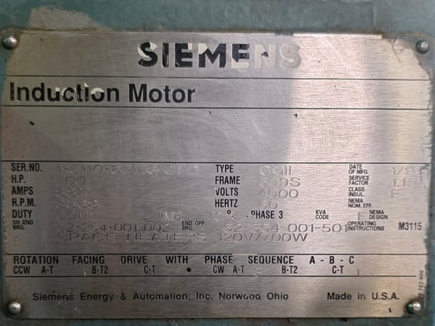 700 HP 3600 RPM Siemens, Frame 509S, WPIISB, 4000 Volts (2 available) - Image 3