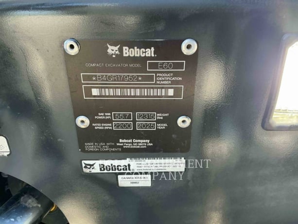 Bobcat E60, 234 hours, S/N: B4GR17952, 2025 - Image 5