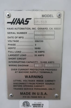 Haas #GR510, CNC Router, 5' x 10', 10,000 RPM, CT40, 15 HP, 20 ATC, 3-Axis, 2004 - Image 5