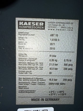 53 cfm, 125 psig, Kaeser #SM-15-T, Rotary Screw Air Compressor, 15 HP, 460 V., 2015 - Image 5