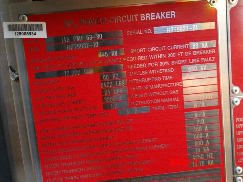 3000 Amps, ABB, 145 PMI 63 30 145 PMI 63-30, 145 kV, High Voltage Circuit Breaker - Image 2