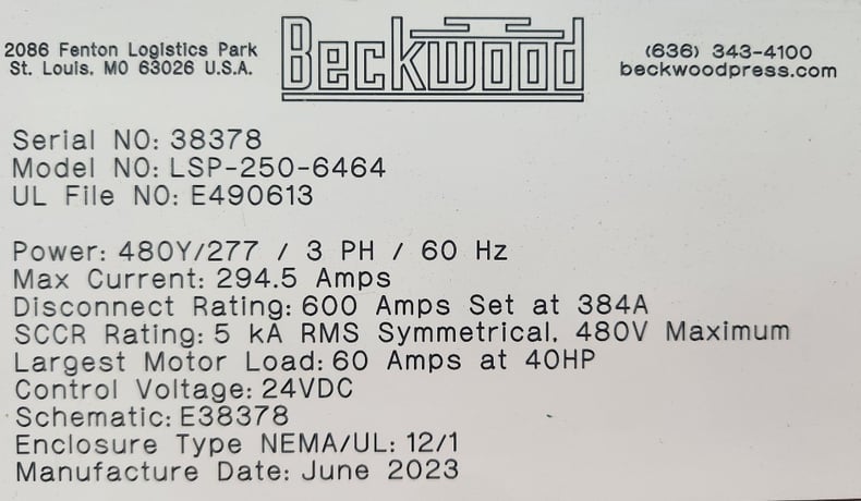 250 Ton, Beckwood #LSP-250-6464, Linear Servo Screw Press, 60" daylight, 36" stroke, 64" x 64" bolster, AB - Image 7