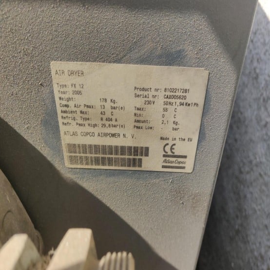 Atlas Copco #FX 12, refrigerated compressed air dryer, 13 Bar max - Image 2
