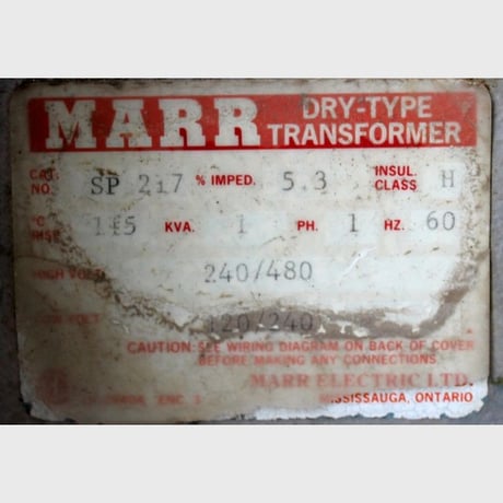 1 KVA 240/480 Primary, 120/240 Secondary, Marr, Dry Type Transformer Single Phase - Image 2