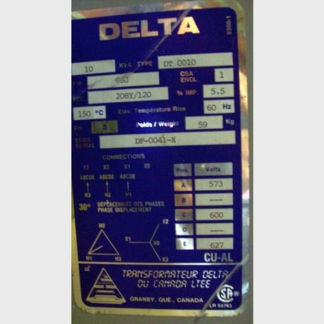10 KVA 600 Primary, 208Y/120 Secondary, Delta, Dry Type Transformer 3 Phase - Image 2