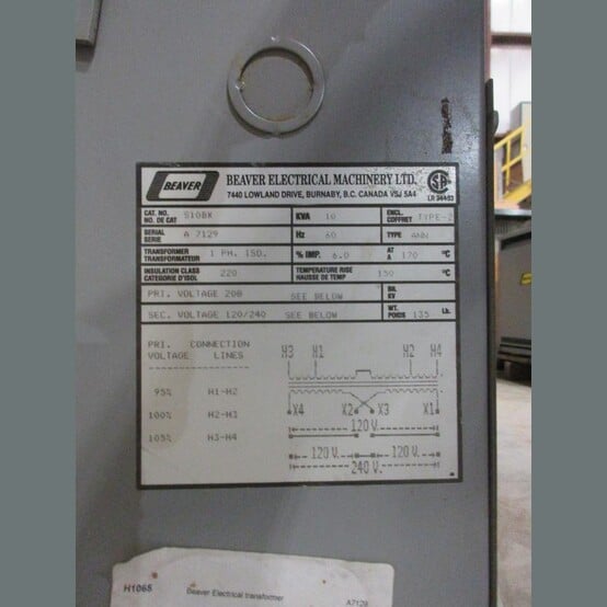 10 KVA 208 Primary, 120/240 Secondary, Beaver Electrical Machinery #S10BK, Dry Type Transformer Single Phase - Image 2