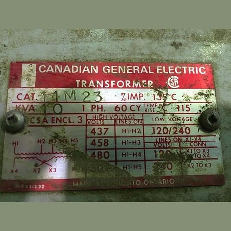 10 KVA 480 Primary, 120/240 Secondary, General Electric, Dry Type Transformer Single Phase - Image 2