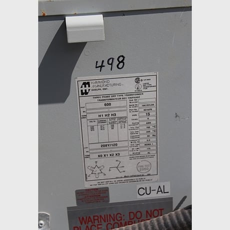 15 KVA 600 Primary, 208/120 Secondary, Hammond, Dry Type Transformer 3 Phase - Image 2