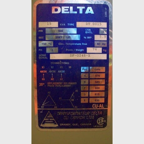 15 KVA 600 Primary, 208Y/120 Secondary, Delta, Dry Type Transformer 3 Phase - Image 2