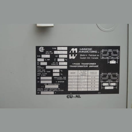 15 KVA 480 Primary, 120/240 Secondary, Hammond #FY7P, Dry Type Transformer Single Phase - Image 2