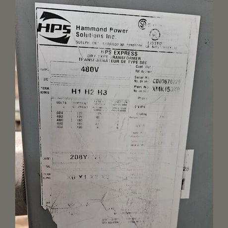 150 KVA 480 Primary, 208Y/120 Secondary, Hammond Power Solutions #XMK150KB, Dry Type Auto Transformer 3 Phase - Image 2