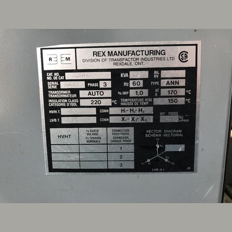 150 KVA 480Y Primary, 240Y Secondary, Rex Manufacturing #R150HC, Dry Type Auto Transformer 3 Phase - Image 3