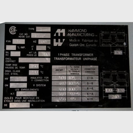 25 KVA 480 Primary, 120/240 Secondary, Hammond, Dry Type Transformer Single Phase - Image 2