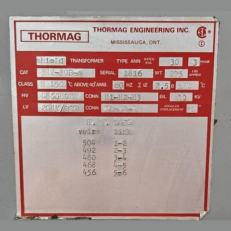 30 KVA 480 Primary, 208Y/120 Secondary, Thormag Engineering #3H2-30B-S, Dry Type Auto Transformer 3 Phase - Image 2