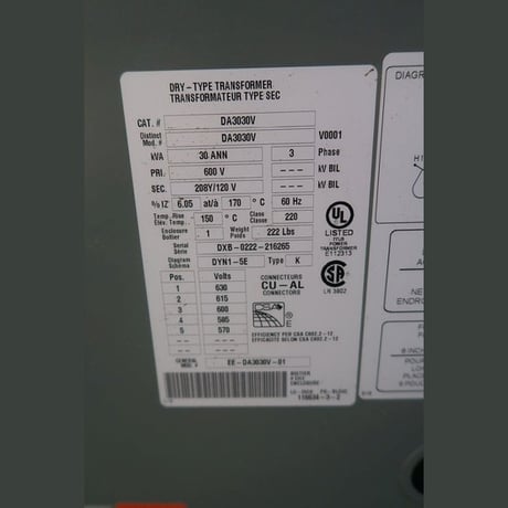 30 KVA 600 Primary, 208Y/120 Secondary, Delta #DA3030, Dry Type Transformer 3 Phase - Image 3