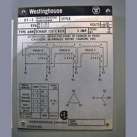 30 KVA 600 Delta Primary, 120/208 Wye Secondary, Westinghouse, Dry Type Transformer 3 Phase (2 available) - Image 2