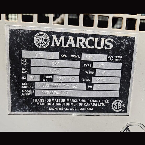 300 KVA 480 Primary, 4160 Secondary, Marcus #MT300B-4160, Dry Type Transformer 3 Phase - Image 2