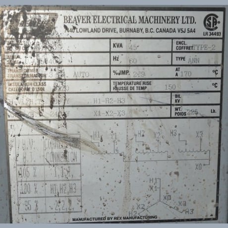 45 KVA 480 Primary, 240 Secondary, Beaver, Dry Type Transformer 3 Phase - Image 2