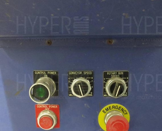 Guyson #TR-900, Conveyor Blast Cabinet/Shot Blast Machine, (6) rotating top blast guns, (2) stationary side - Image 8