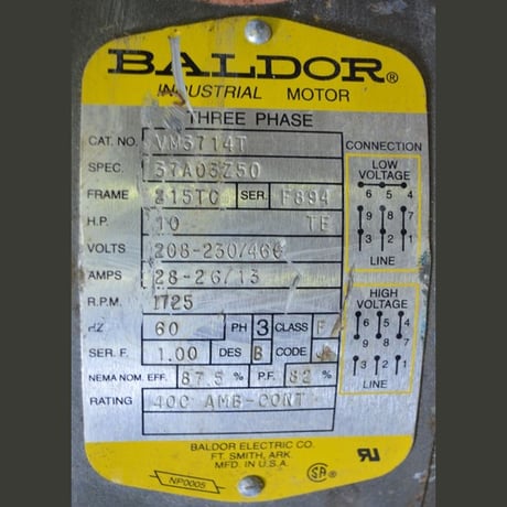 10 HP 1725 RPM Baldor, Frame 215TC, 208/230/460 Volts, Electric Motor - Image 2
