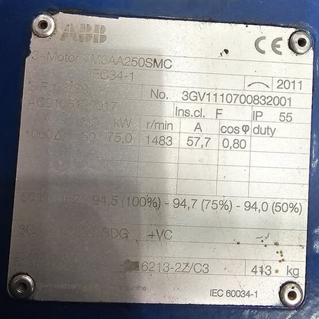 100 HP 1483 RPM ABB, 1000 Volts, Model M3AA250SMC, Electric Motor - Image 2