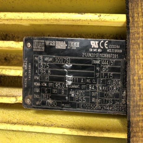 100 HP 1200 RPM Weg, Frame 444/5T, 575 Volts, Electric Motor - Image 3