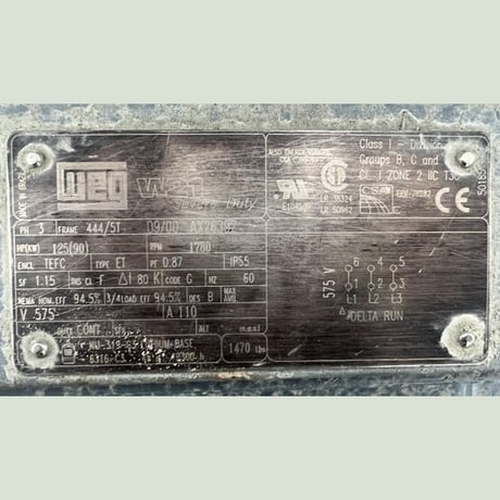 125 HP 1780 RPM Weg, Frame 444/5T, 575 Volts, Model W21, Electric Motor - Image 2