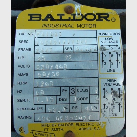 25 HP 1760 RPM Baldor, Frame 284T, TEFC, 230/460 Volts, Electric Motor - Image 2
