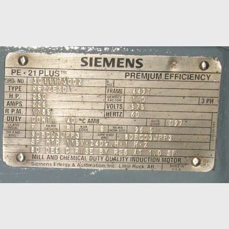250 HP 1800 RPM Siemens, Frame 449T, 575 Volts, Electric Motor - Image 2