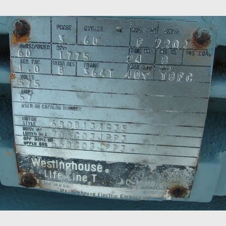 60 HP 1800 RPM Westinghouse, Frame 364T, 575 Volts, Electric Motor - Image 2