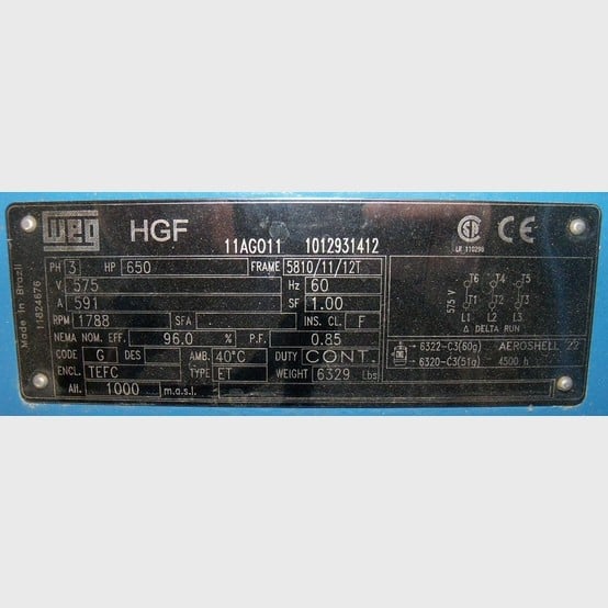 650 HP 1800 RPM Weg, Frame 5810/11/12T, TEFC, 575 Volts, Electric Motor - Image 2